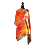 Merino Wool & Silk Autumn Leaves Shawl Camel