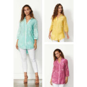 Caju Cotton Embroidered Scoop Hem Shirt