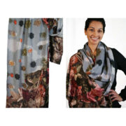 Merino Wool Scarf Porcelain Leaves