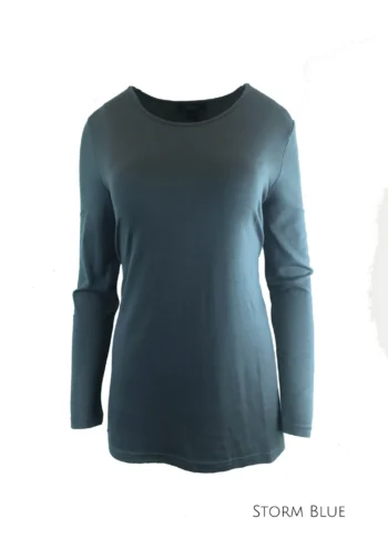 Ebony Merino Wool Mid Length Scoop Neck Storm