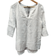 Luca Vanucci Linen V-Neck Top White