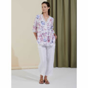 BlueBerry Italia Linen Lace Trim Top Beige