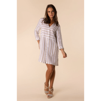Two-T's Linen Stripe Shirt Dress