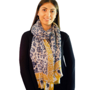 Tradition Textiles Merino Wool Roses Scarf - Gold/Navy
