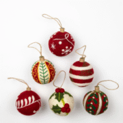 Hand Embroidered Red Wool Felt Baubles