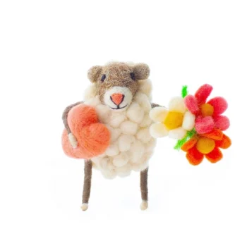 Wool Sheep with Heart And Flowers