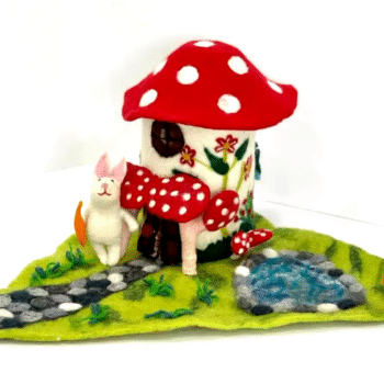 Mushroom Wool Felt Fairy or Finger Puppet House