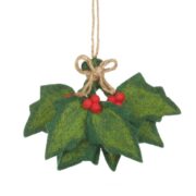 Holly Sprig Wool Hanging Decoration