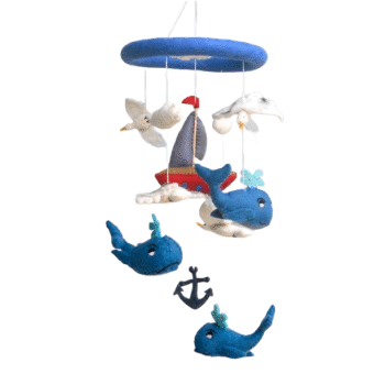 Whale And Sailboat Wool Felted Mobile