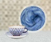 Tea Cup Blue Tweed Roving 100g