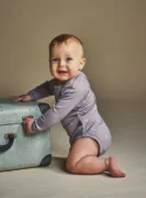 Merino Wool Long Sleeve Riley Bodysuit Taupe Nature