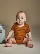 Merino Wool Short Sleeve Ezra Bodysuit Rust Elements