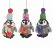 Felted Wool Hanging Ornament Frosty Penguins
