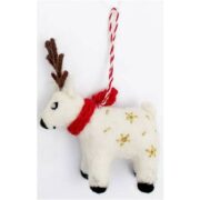 Embroiderd Wool White Reindeer Ornament