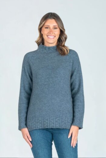 Maglia Merino Wool & Angora Cable Neck Jumper Teal