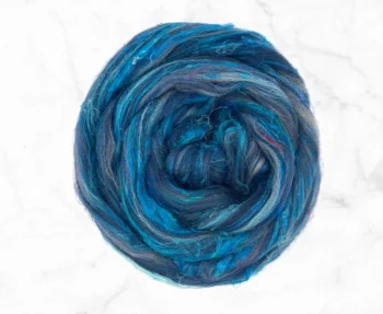 Recycled Wool & Sari Silk Roving 100g - Droplet