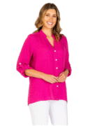 Georgia Linen Button Up Shirt Fuchsia