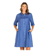Bec Button Down Linen Shirt Dress Denim