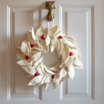 White Wreath With Holly Berries