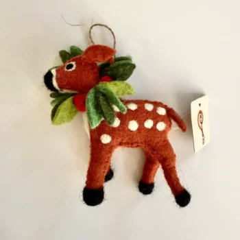 Wool Spotted Deer Wearing Wreath