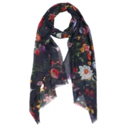 Merino Wool & Silk Scarf - Midnight Botanical Garden