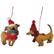 Pug & Sausage Dog Wool Fabric Hanging Decoration