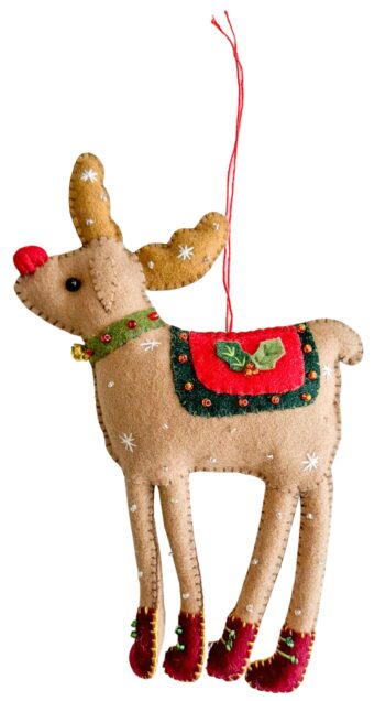 Standing Reindeer Wool Fabric Hanging Decoration