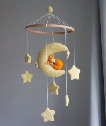 Felted Wool Nursery Mobile - Fox Moon