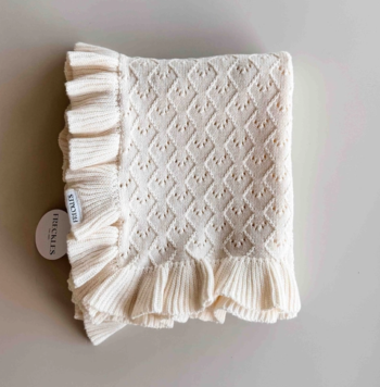 Freckles The Label Mila Pointelle Frill Blanket - Snow