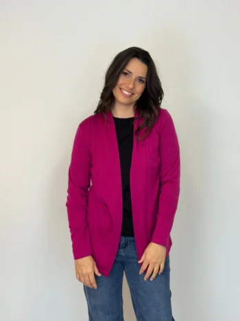 Ebony Merino Wool Edge To Edge Cardigan Raspberry