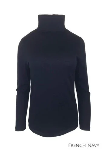 Ebony High Neck Merino Wool Top French Navy