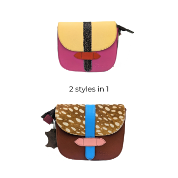 Soruka Alba Leather Handbag - Mustard & Magenta