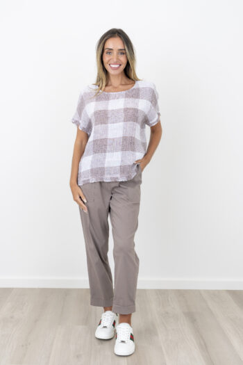 Maglia Linen Lauren Check Frill Top