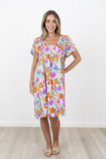 Renoma V-Neck Cotton  Dress With Buttons Dress - Peach Mirage