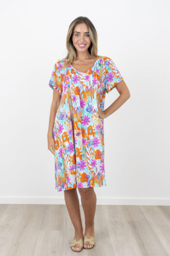 Renoma V-Neck Cotton  Dress With Buttons Dress - Peach Mirage